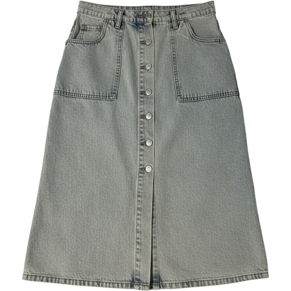Dylan Womens Light Acid Wash Denim Button Front Midi Skirt Size 6 Cotton Blue